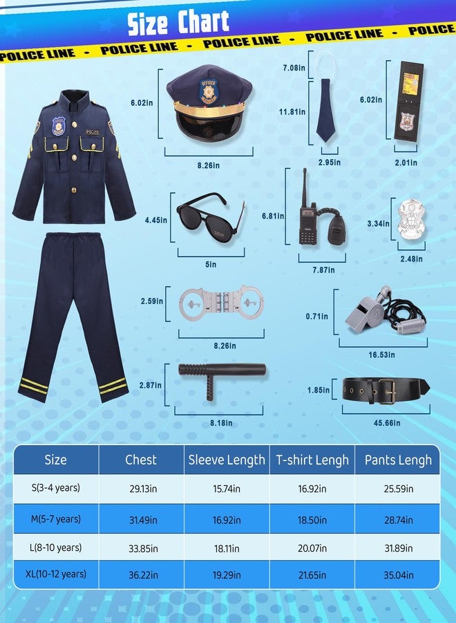LOYO Police Costume for Kids - Boys Police Officer Costume with Light Up Hat, Halloween Kids Cop Uniform Dress Up Ages 3-12(L,8-10 Years) - Image 4